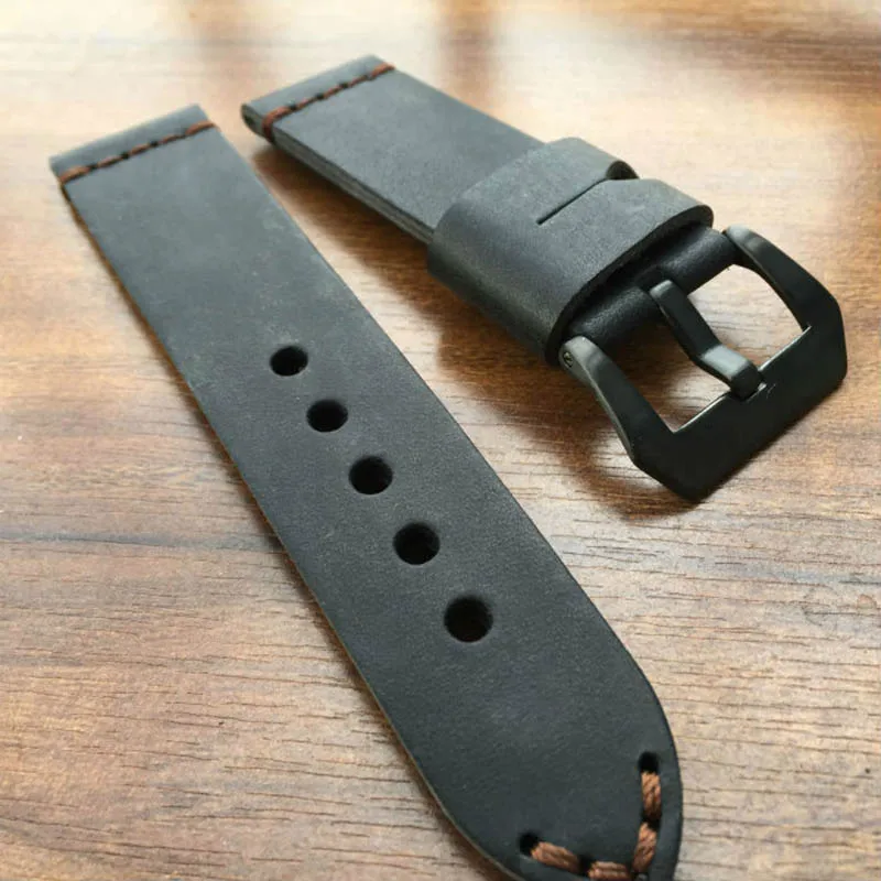 Модный кожаный ремешок для Panerai 111 с черной пряжкой 20 мм 22 мм 24 мм 26 мм мужские черные ретро специальные ремешки для часов