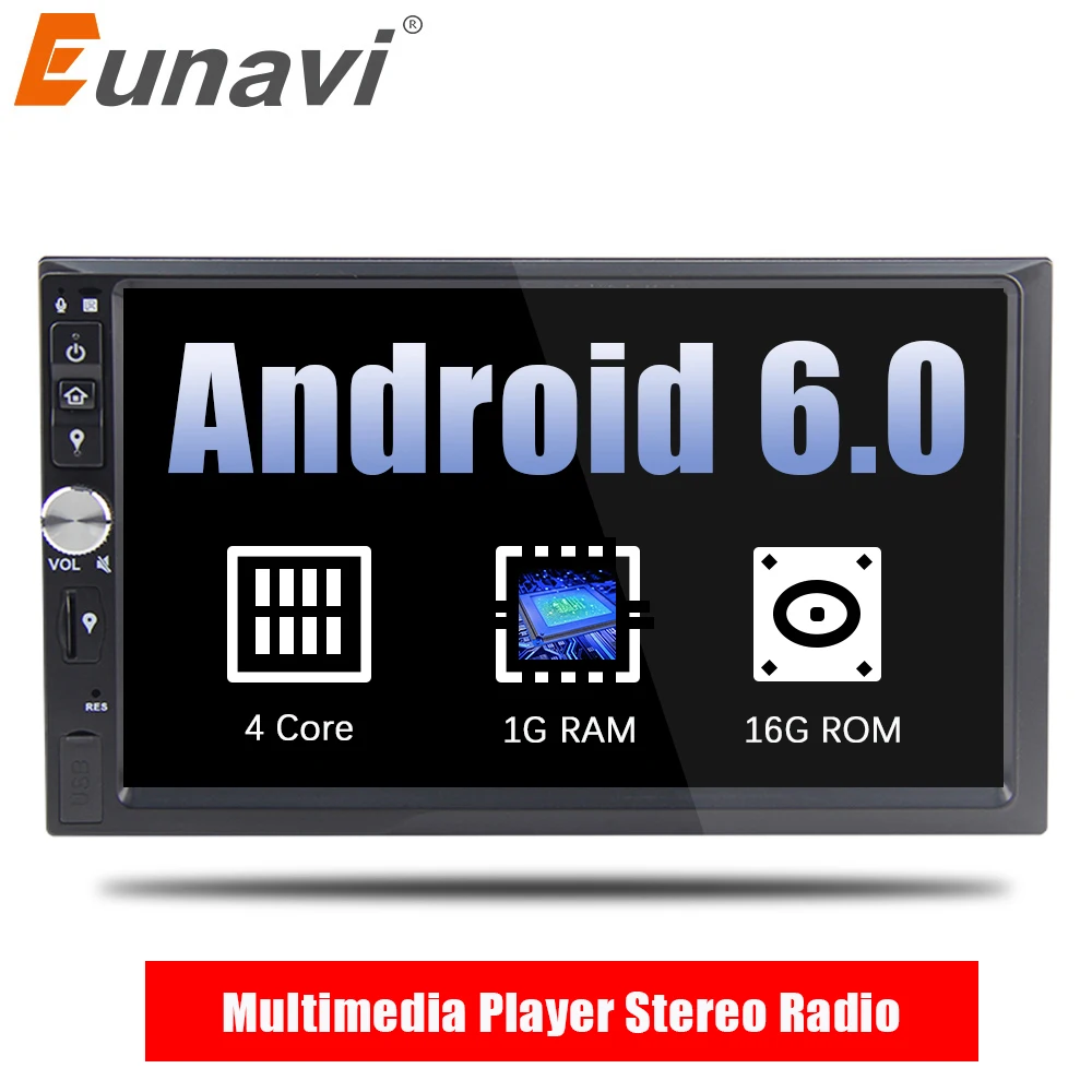 

Eunavi 2 Din 7'' Android 6.0 Car Multimedia Player Quad core Audio Stereo Radio GPS Navigation HD 1024*600 touch screen WIFI USB