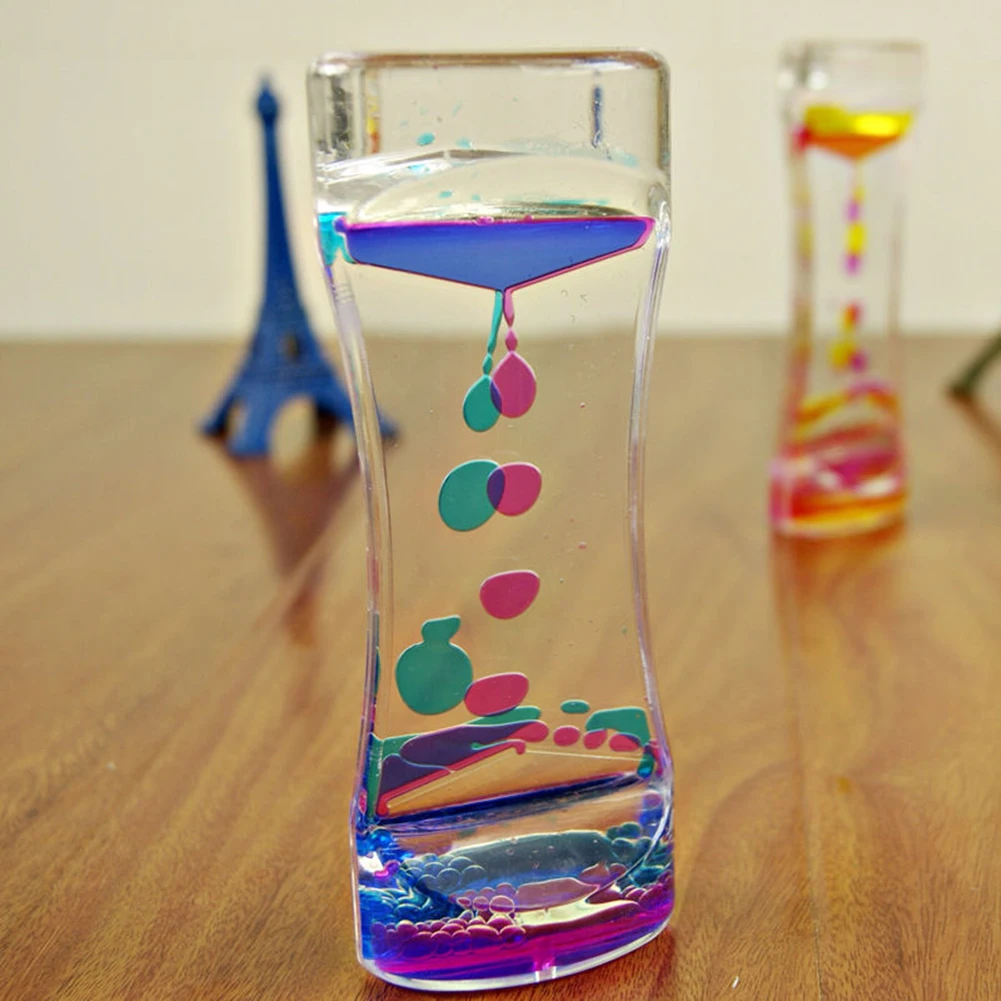 Двухцветная статуя плавающая жидкое масло акриловые песочные часы скульптура движения пузырьки визуальное движение песочные часы таймер домашний декор