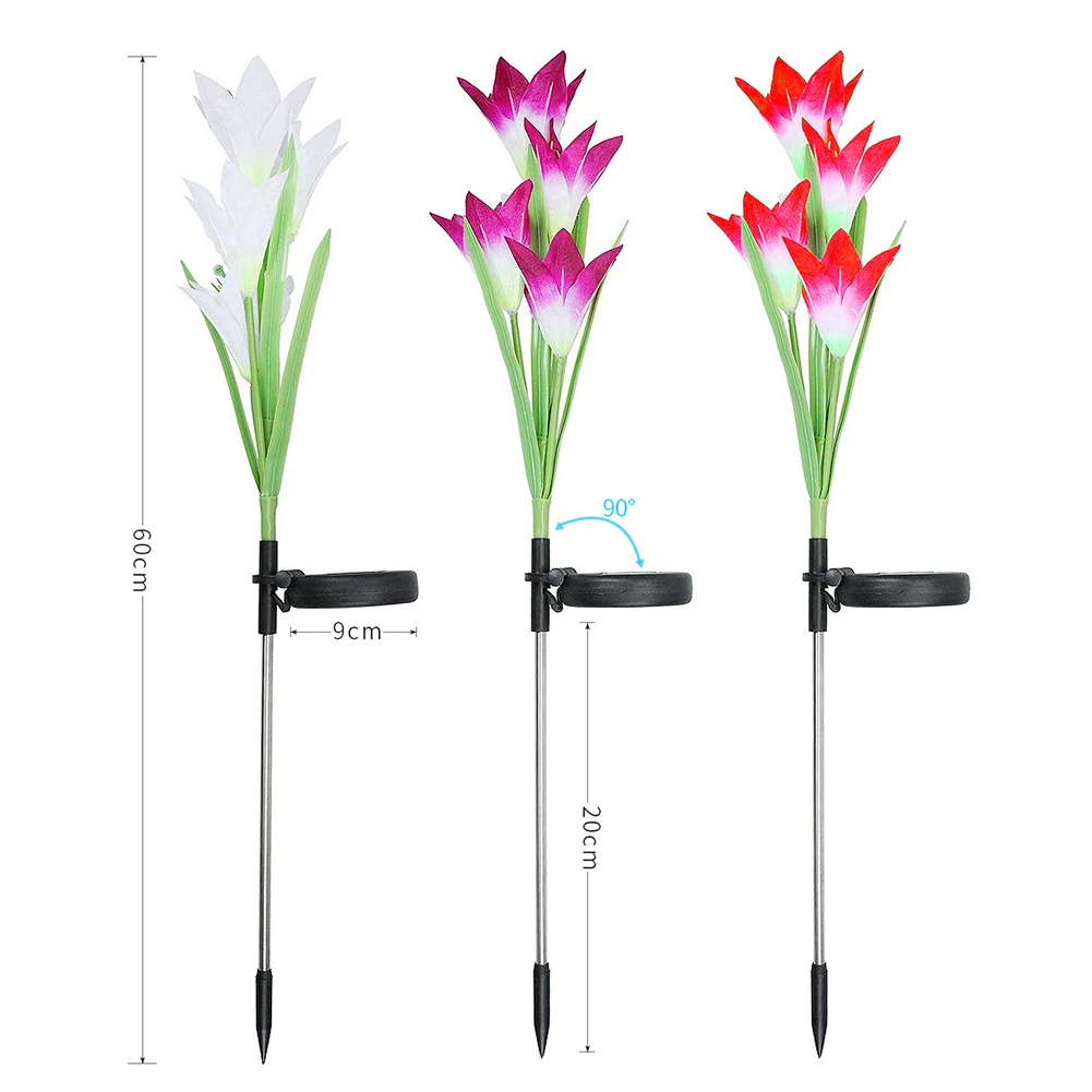 Solar Light Flower Lily Stakes Outdoor LED Garden Light for Night Lighting