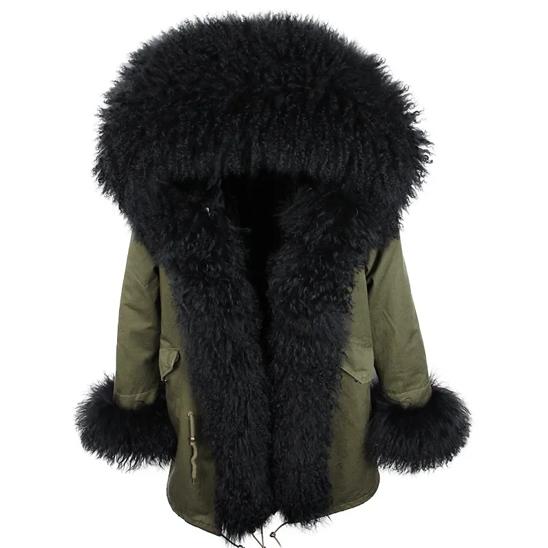 Зимняя куртка для женщин пальто бренд натуральным овечьим меховой воротник капюшон Толстая теплая парка расцепная Верхняя одежда длинные повс