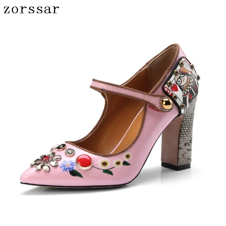 

Zorssar Plus Size Female Ankle Strap High Heels cow Leather Thick Heel Fashion Women Party Wedding Pumps Free Shipping