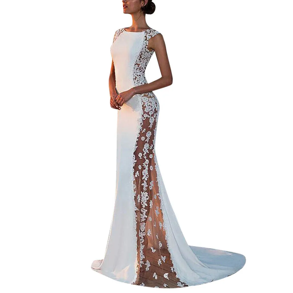 Сексуальное Белое Кружевное Платье-футляр, женское летнее кружевное лоскутное платье без рукавов, Элегантное Длинное Платье Макси