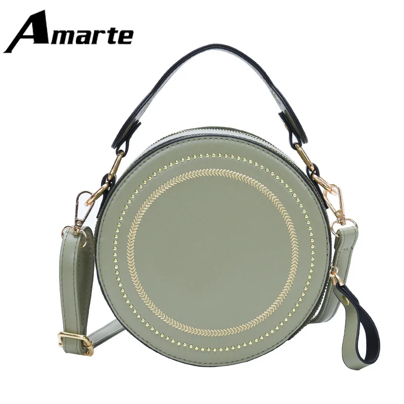 

Round Crossbody Bags for Women Handbags Rivet Pu Leather Messenger Bag Hair Ball Bag Circle Cute Star Pendant Girls Shoulder Bag
