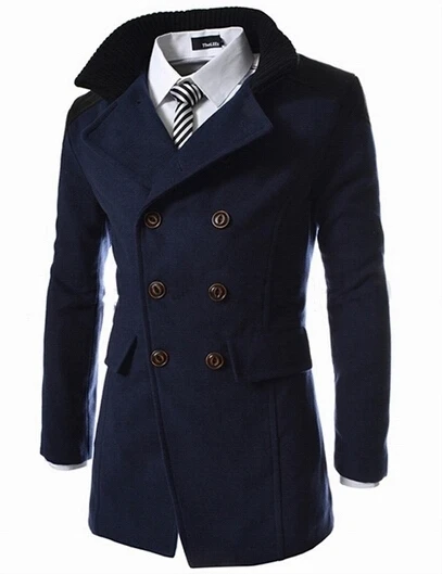 Горячая распродажа мужская верхняя одежда плащ куртка мужская двубортное пальто мужские пальто с высоким воротником - Цвет: Navy blue