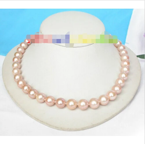

Genuine 12mm round pink freshwater pearls necklace 925 silver clasp j8187^^^@^Noble style Natural Fine jewe FREE SHIPPING
