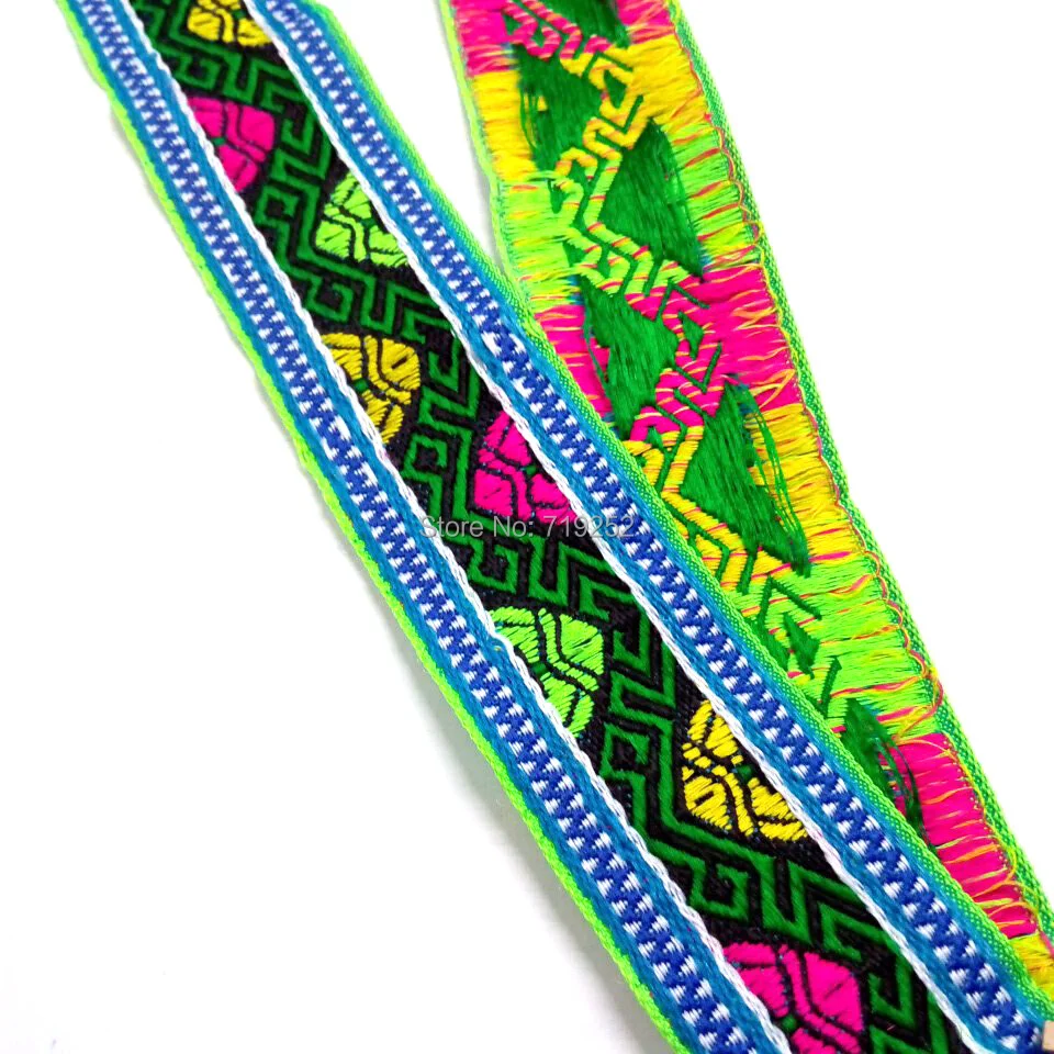 

4cm 40mm 1-5/8'' Thick Laciness Curtain National Jacquard Woven Ribbon Webbing Embroidery Rhombus Zigzag Wedged Cotton Colorful