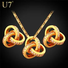 U7 lujo cubic zirconia conjunto de joyas para las mujeres cristal plateado del oro pendientes collar set al por mayor s763