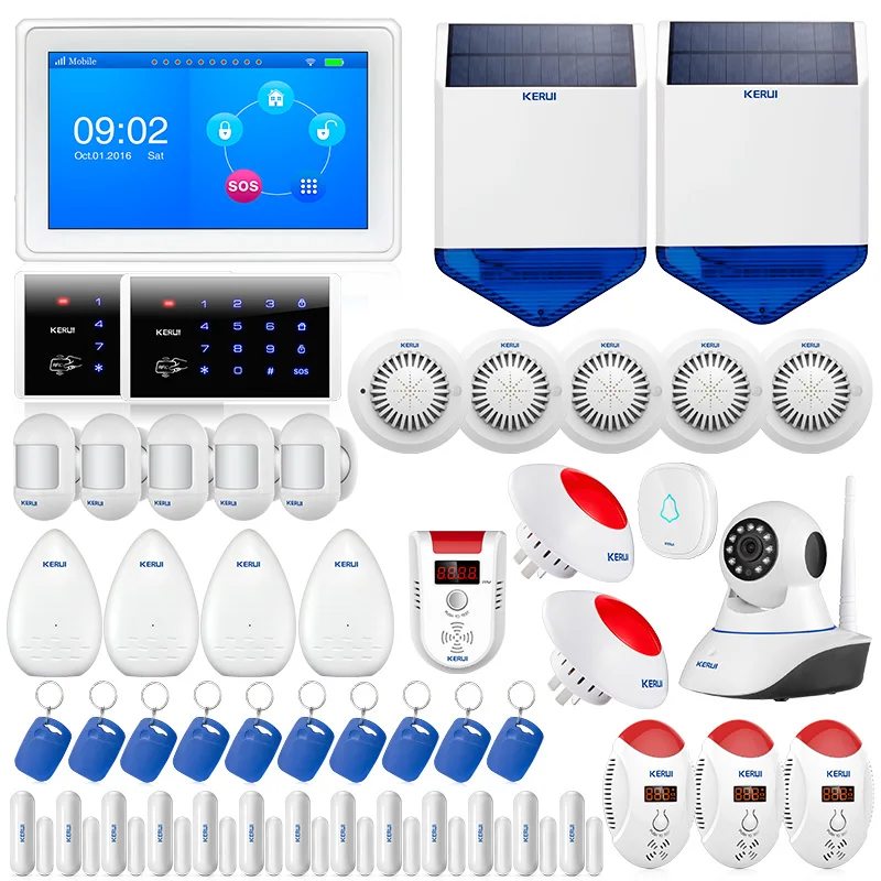 

KERUI touch-screen amazing design 7 Inch TFT Color Display WIFI+ GSM flat table Alarm System kit with outdoor camera