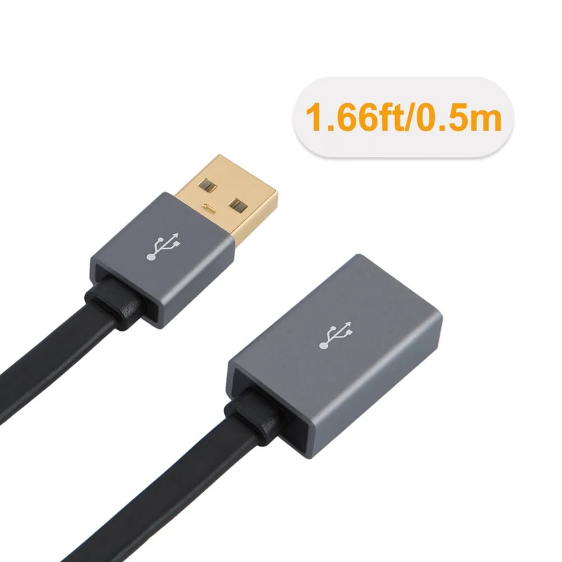 USB 2.0 تمديد كابل ، 1.66 ft شقة ضئيلة-خط USB وذكر إلى أنثى موسع ل غمبد فلاش محرك لوحة مفاتيح وماوس طابعة