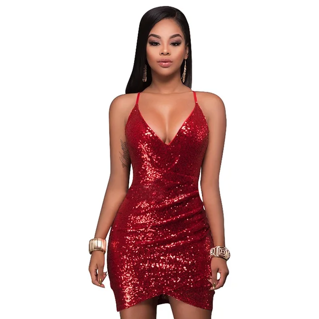 Deep V Sequin Y Dress Women Rose Gold Red Green Party Luxury Deep V Sequin Y Dress Women Rose Gold Red Green Party Luxury Sundress Short Summer