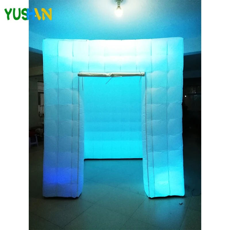 Cheap 2.1m cube 2 zip doors photo booth backdrop stand With 50*50cm Small window & LED strips Lights Cabin Tent For Event decoration 2