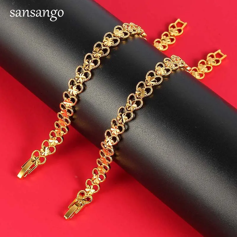 New Arrival Hip Hop 24K Golden Curb Link Chain Bracelet Male Jewelry For Men Women Luxury Bangle Party Gift Wholesale 18cm