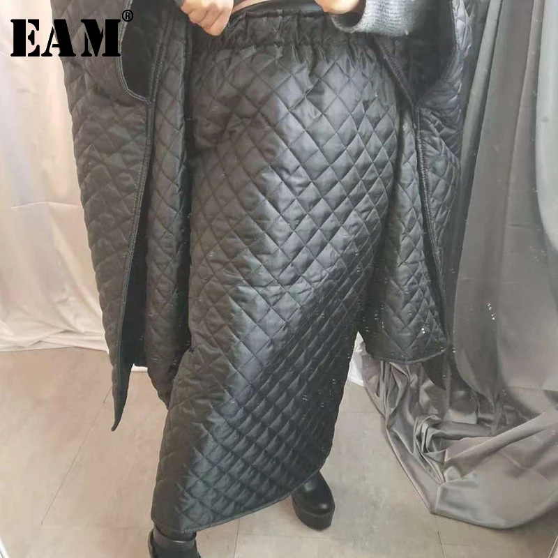

[EAM] 2019 Spring Woman Stylish Black Green Color High Waist Diamond Shape Cotton-padded Half-body Skirt All Match LI073