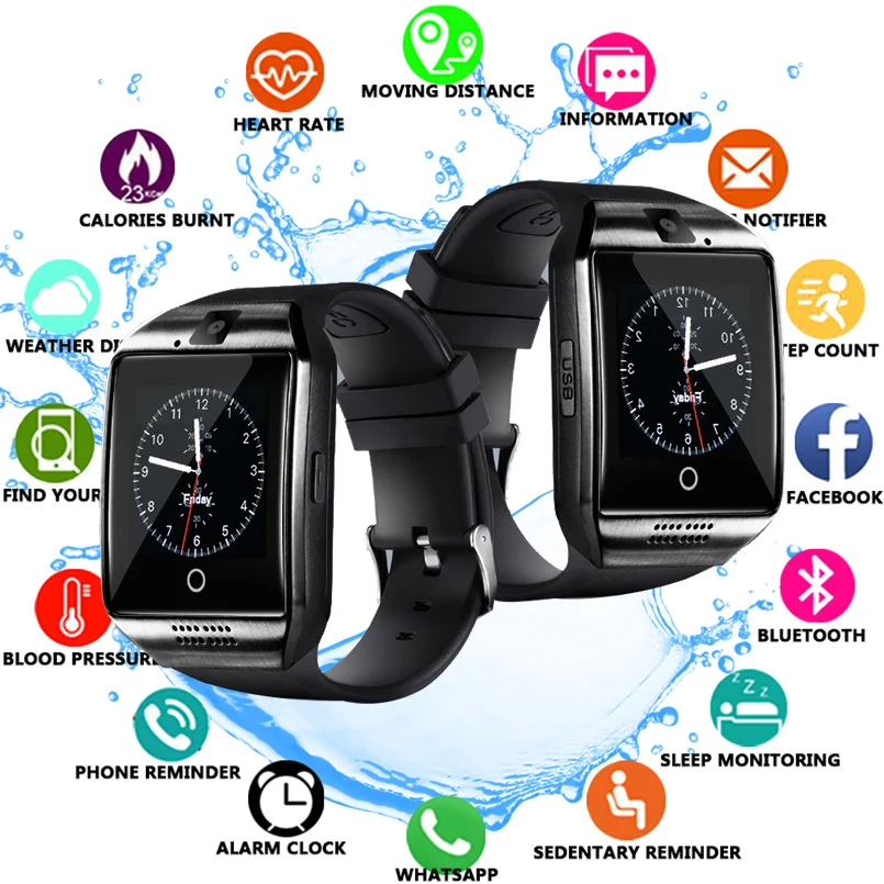 Smart Watch Q18 with Sim&TF Card Slot Push Message Camera Bluetooth Connectivity Android Phone better than DZ09 A1