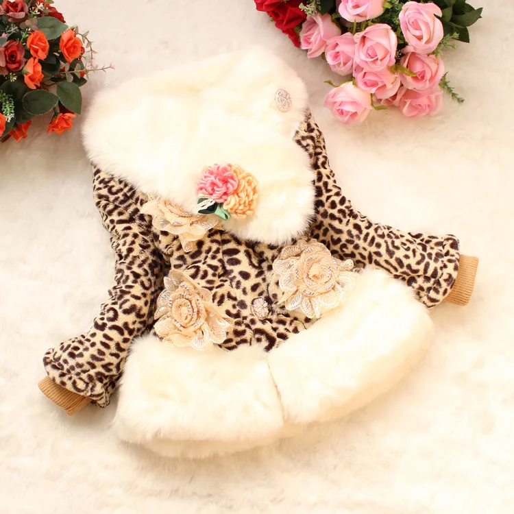 Осенне-зимняя одежда детская верхняя одежда, платье, куртка леопардовое пальто с воротником из искусственного лисьего меха для девочек Розничная, одежда с бантом