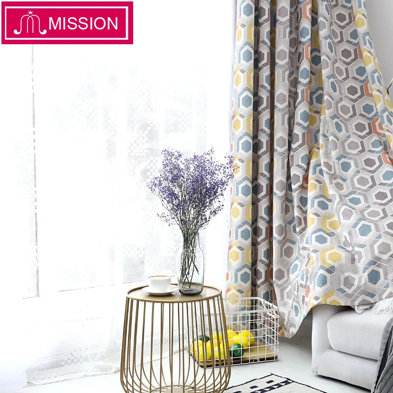 

MISSION Eco-Friendly Cotton and Linen Fabric Kaleidoscope Printed Curtain Drapes for Baby Kids Children Bedroom Living Room