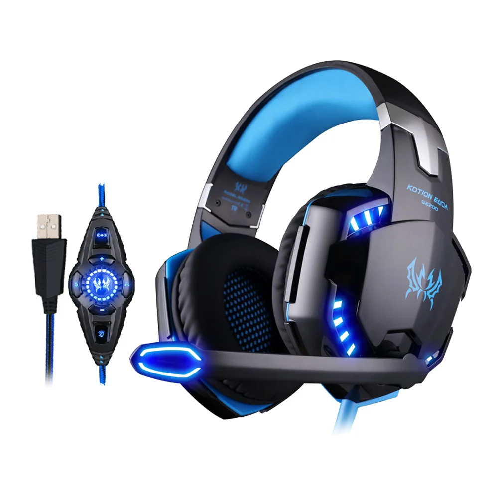 

KOTION EACH G2200 Gaming Headphone USB 7.1 Surround Stereo Headset Vibration System Rotatable Microphone Earphone Mic LED USB