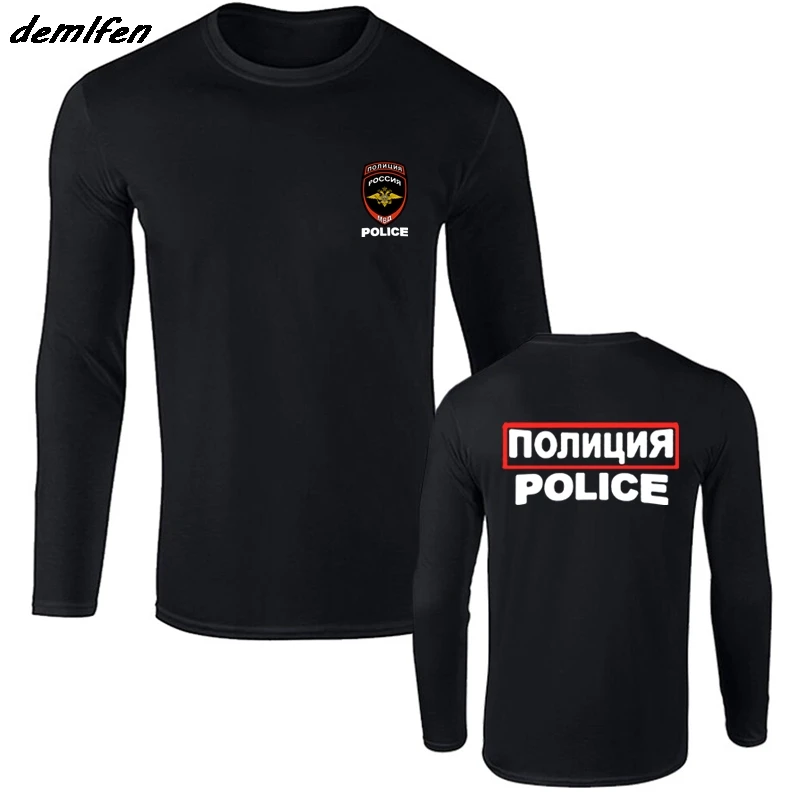 Мужская хлопковая футболка с длинным рукавом, модная новинка, Россия, Москва, логотип MVD, полицейский дизайн, футболка, футболка - Цвет: black