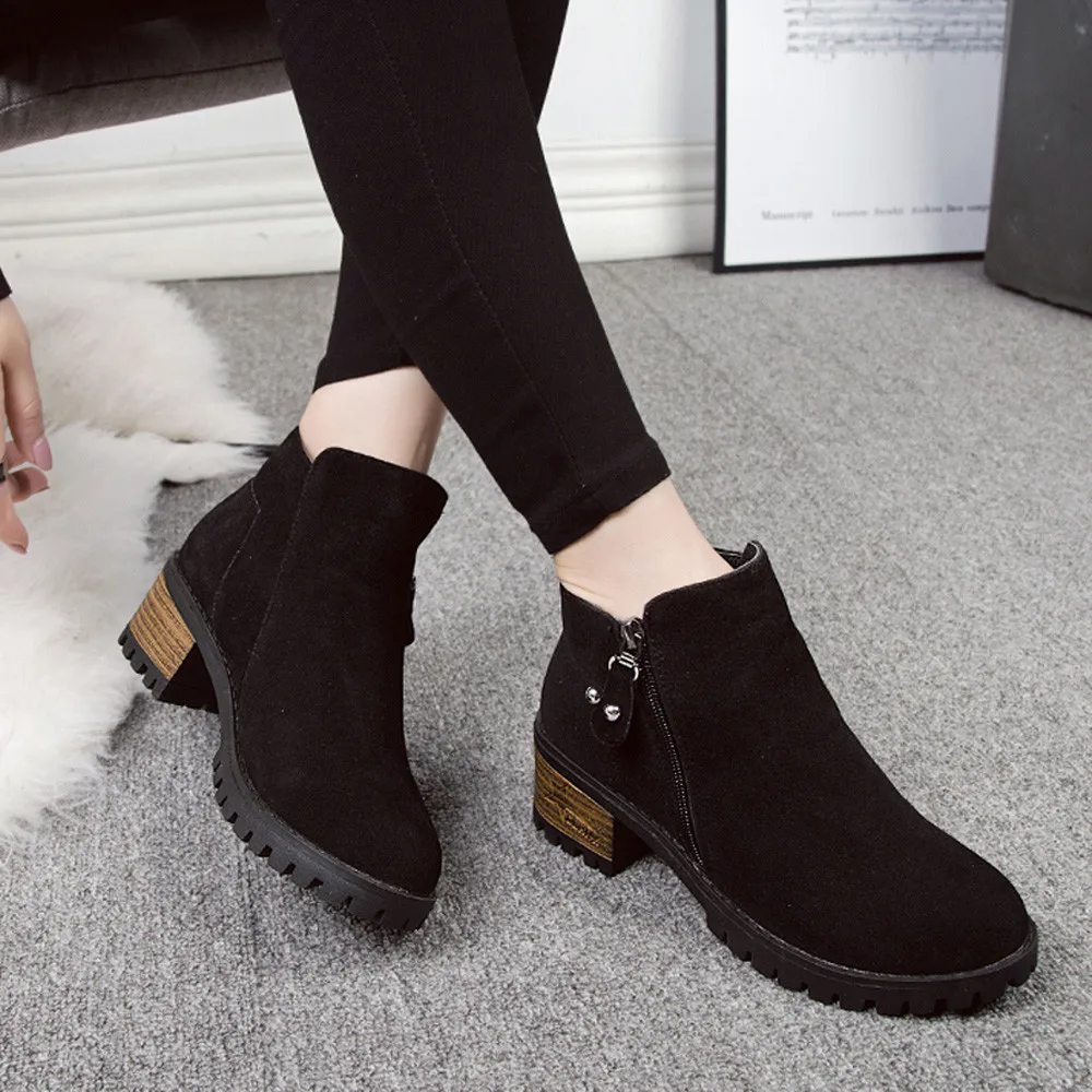 Fanteecy Womens Slip On Chunky Heel Ankle Elastic Chelsea Ankle Booties Ankle Rain Boots Waterproof Chelsea Boots
