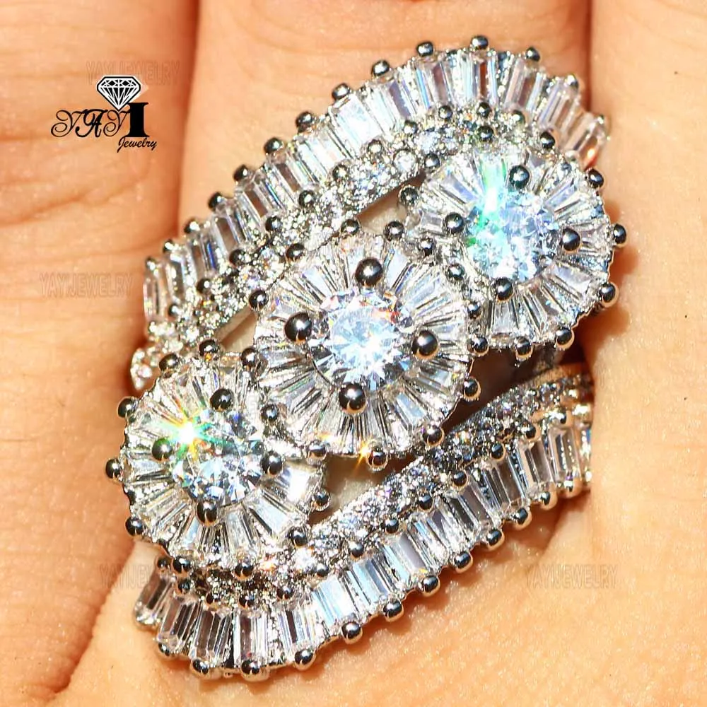 

YaYI Jewelry Princess Cut 7.2 CT White Zircon Silver Color Engagement Rings wedding Heart Rings Girls Party Rings Gifts