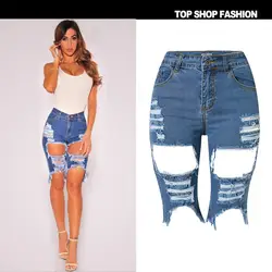 Новая распродажа Европа и США женщин талия Стретч джинсовой носить нерегулярные отверстия все матч характер товара