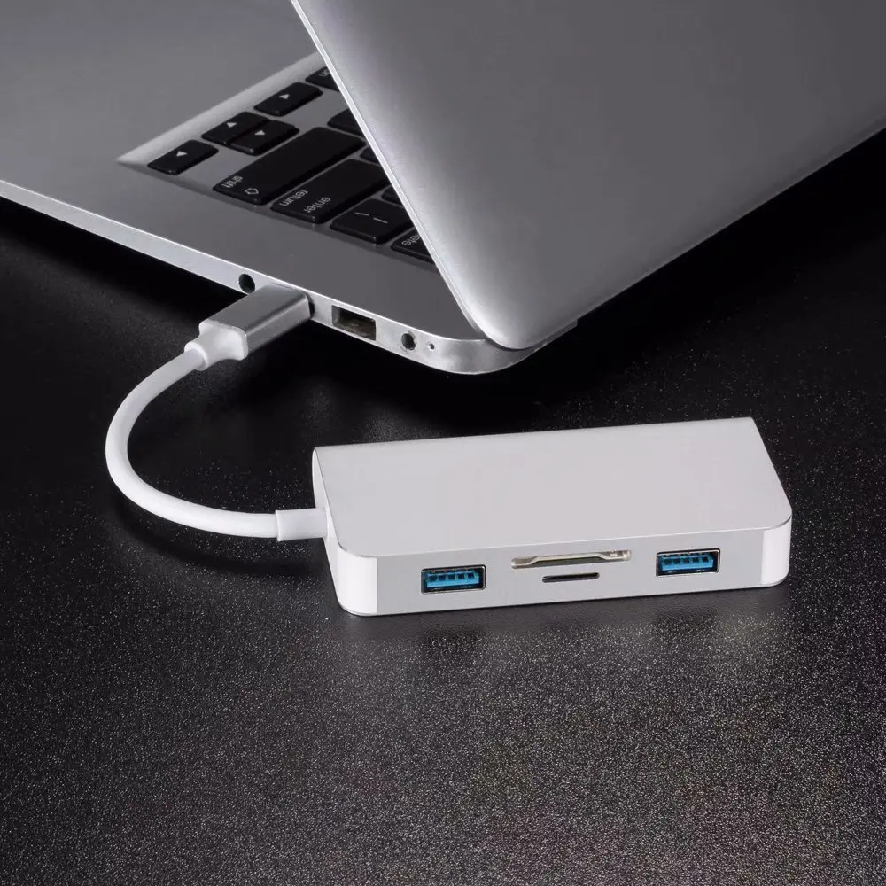 6 в 1 Тип-C Алюминий ноутбук док-станция RJ45 USB C до Card Reader USB 3,0 TF Тип C PD адаптер для MacBook док