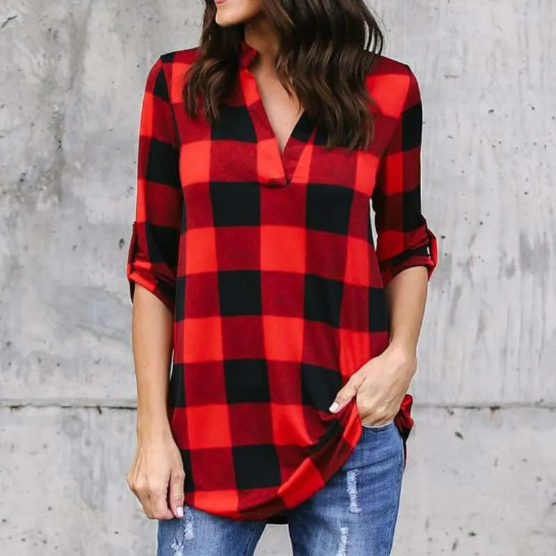 2019 Hot Sale Classic Fashion Women Blouse Elegant Baggy Shirts Plaid ...