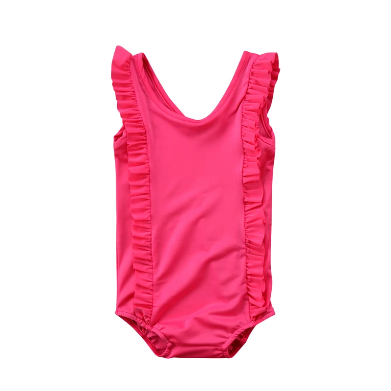 

2018 New Toddler Baby Girls Swimsuit Pop Red Solid Lovely Baby Kids One Piece Swimwear Ruffle Tankini Bikini