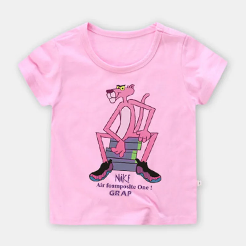 Moggi Cat 2019 Summer Boys Clothes Sport Suit Pink Panther Short Sleeve Children's Clothing Top Tee Boys Girls Clothes (6)