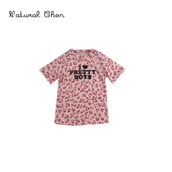

Children's wear 2019 Spring Autumn New Korean Version Dress Pink Leopard Letter printing Dress