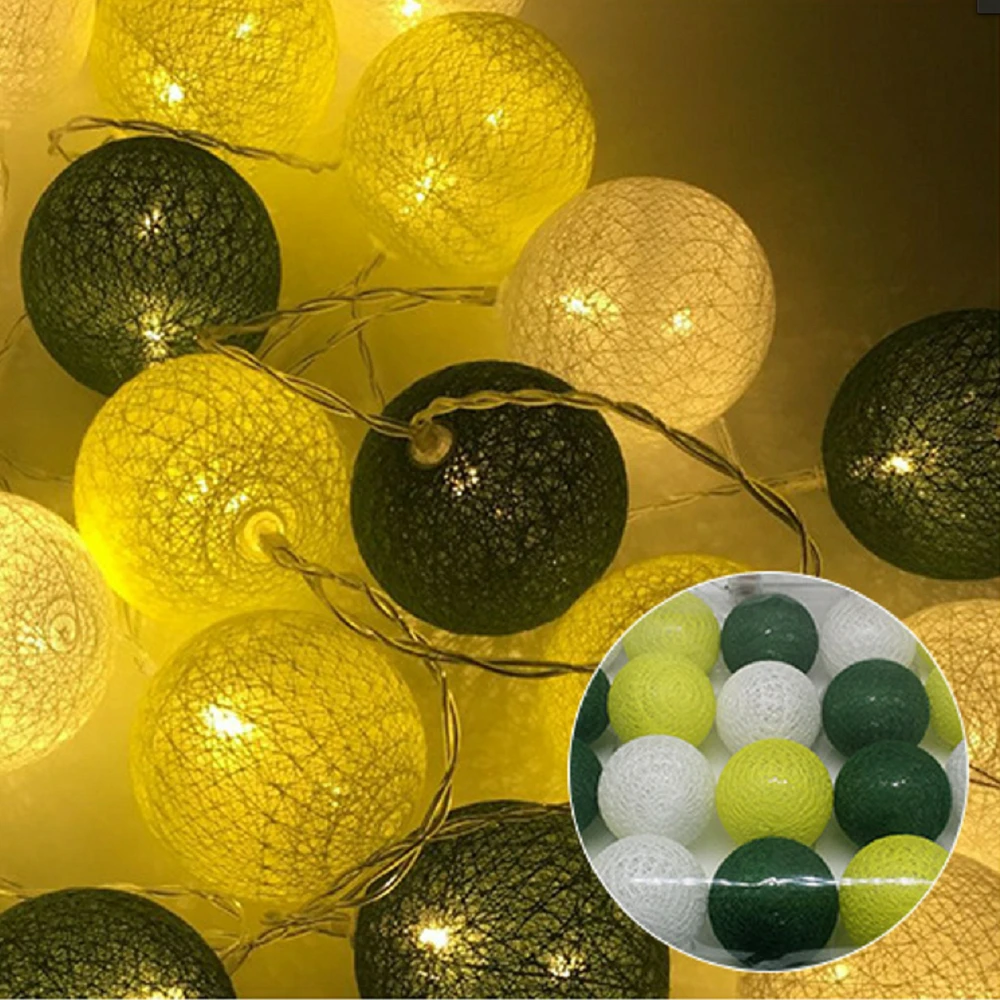 Creative White Yellow Green Cotton Ball LED Lights String Festive Decorative Lights Wedding