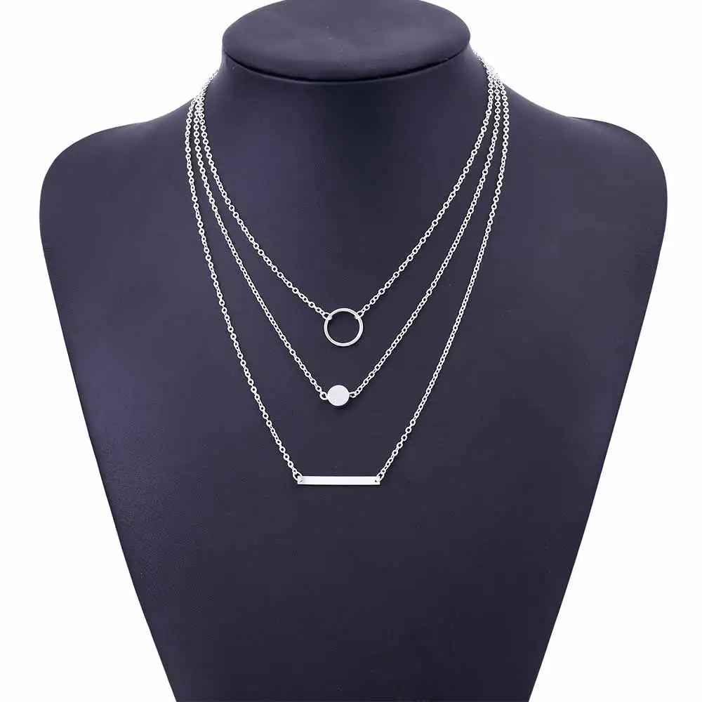 IPARAM богемные многослойные, круглые ожерелья с металлическим стержнем, винтажное женское ожерелье с геометрическим узором из золота и серебра
