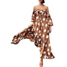 Гофрированное платье в горошек Бохо Лето женское пляжное макси платье свободного размера плюс длинное платье желтое женское платье#1