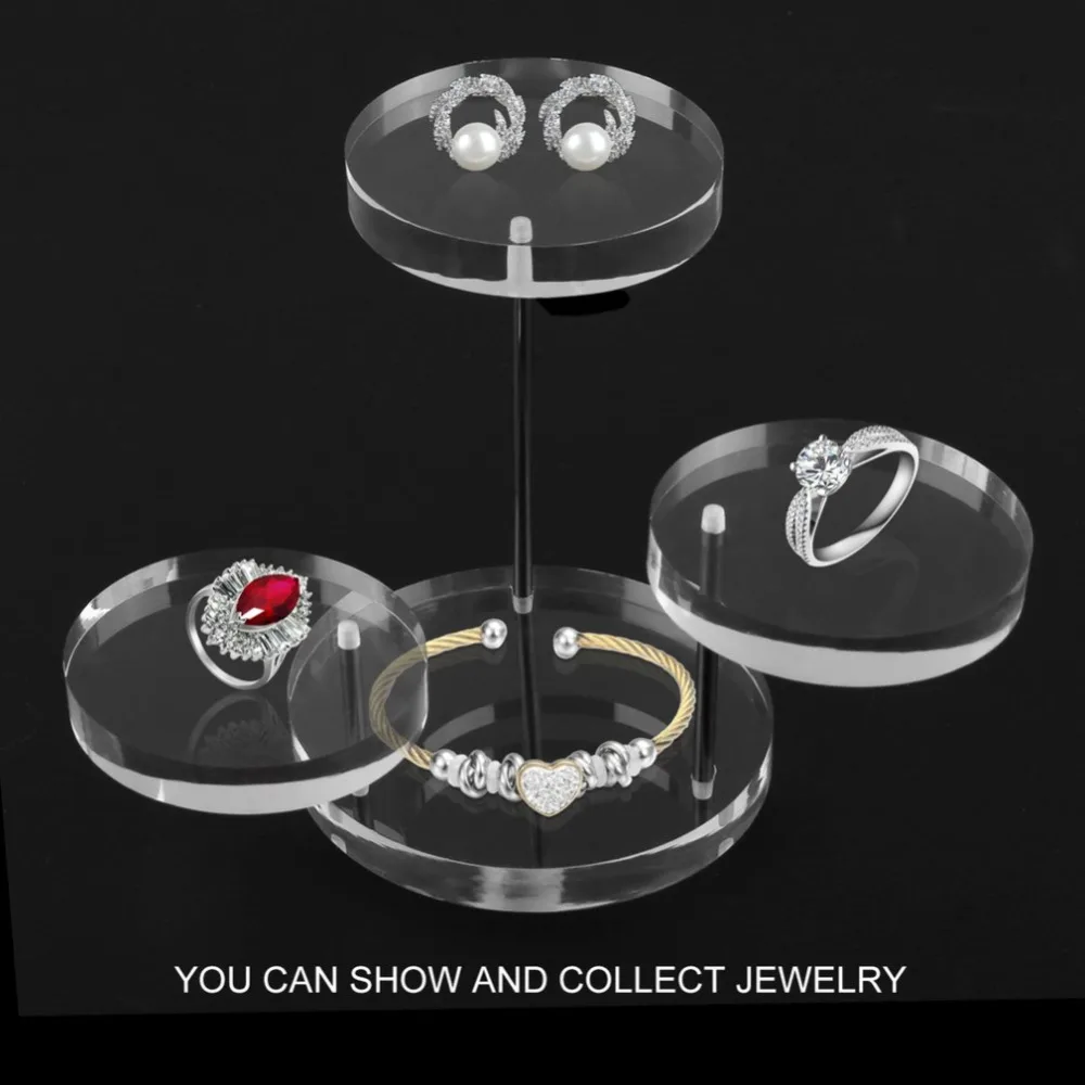 Brand New 3Layer Clear Black Round Acrylic Jewelry Display Stand Button