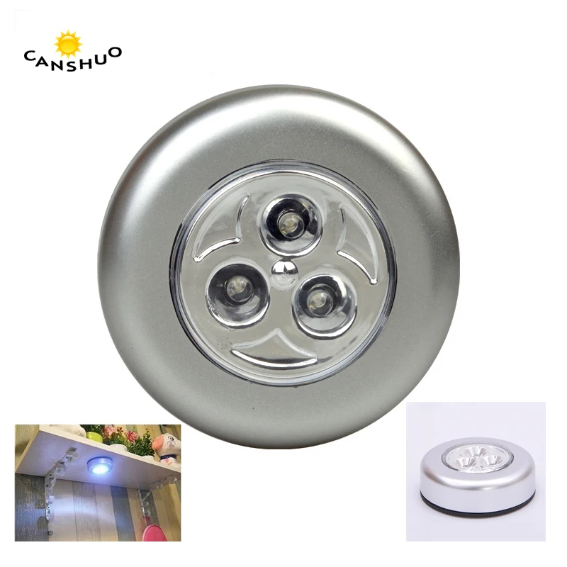 

1PC 3 LED Silver Closet Cabinet Lamp AAA Battery Powered Wireless Stick Tap Touch Push Security Kitchen Bedroom Night Light