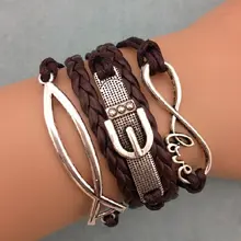 1 шт. бесконечность, ладони и anghor браслет. металл очарование, воск шнур, кожаный браслет 3464
