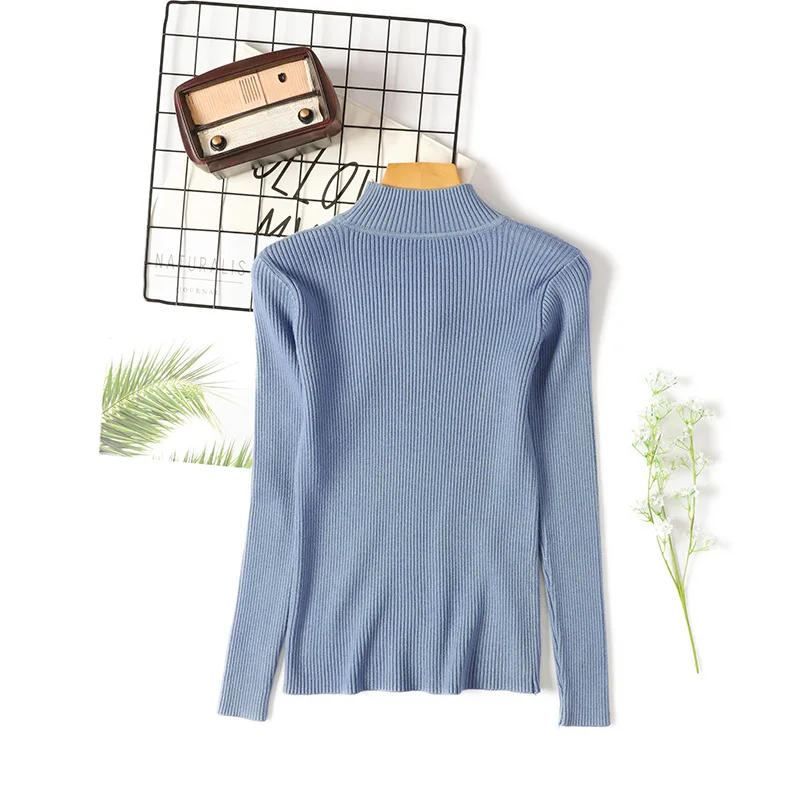 New Autumn Winter Warm Women Sweater Half Turtleneck Pullover Sweater Fashion Quality Knitted Jumper Tops Soft Femme Pull D336