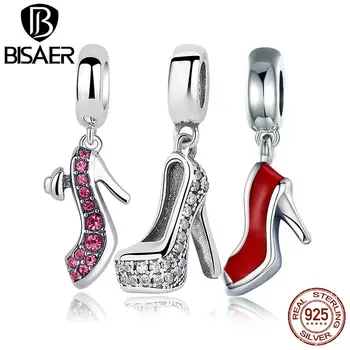 

Romantic 925 Sterling Silver Sparkling Shoe Stiletto Clear CZ Charm Fit Charms Bracelet With Cubic Zirconia WEUS016