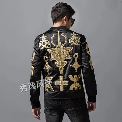 

Luxury mens black/white golden totem applique event/stage performance short fashion jacket/studio/ASIA SIZE