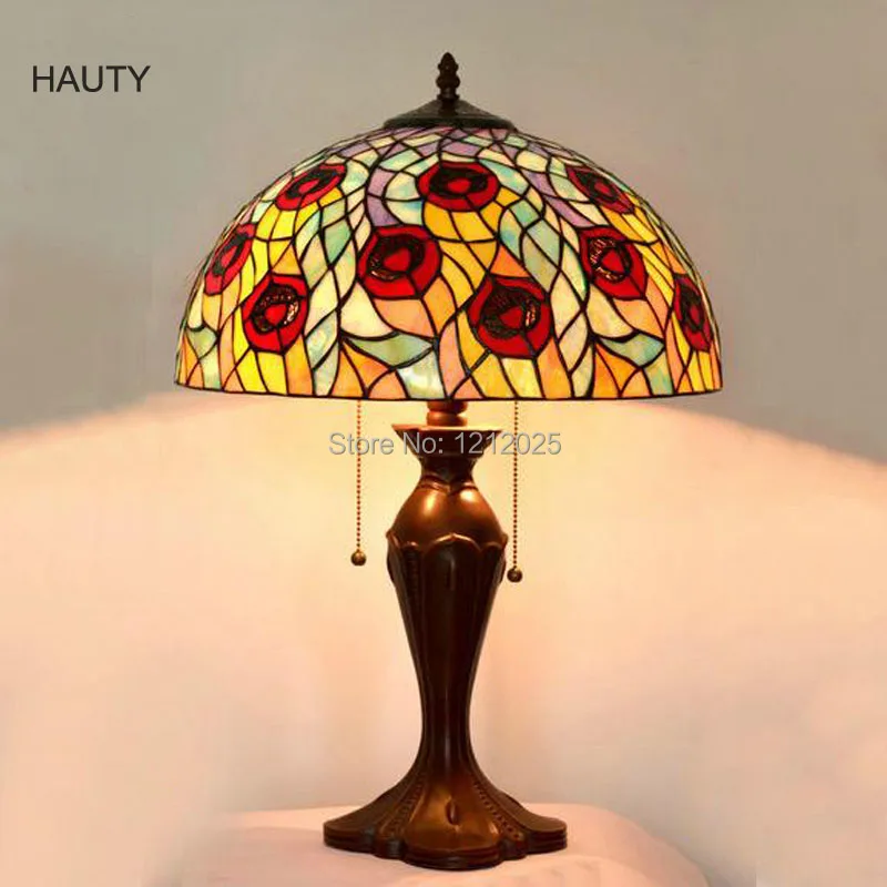 Fantastic Tiffany Peacock Table Lamp for Living Room Bedside Lamps Stained Glass Lampshade Zinc