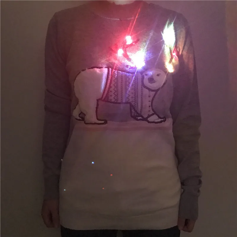 Funny Knitted Light Up Family Matching Christmas Sweater Kawaii Knit Lights Up Couples Matching Xmas Pullover Jumper Oversized 4