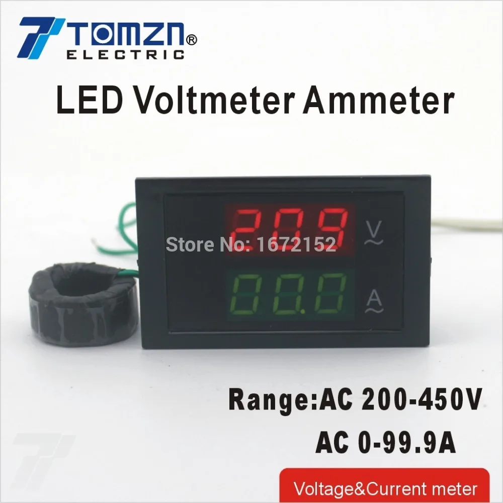 Dual LED display Voltage and current meter panel voltmeter ammeter range AC 200 450V 0 99.9Ain