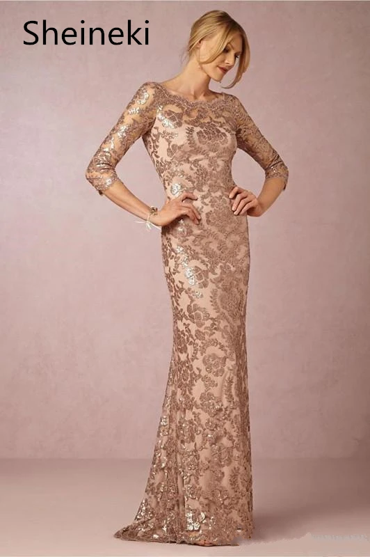 Платья для матери невесты размера плюс с длинным рукавом розового золота размера плюс винтажное кружевное длинное вечернее платье на заказ