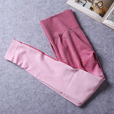 rose red pants Женский спортивный костюм для йоги, Омбре, бесшовные леггинсы+ короткий рукав, короткий топ, 2 предмета, спортивная одежда, летний спортивный комплект, одежда для бега и тренировок - Цвет: rose red pants