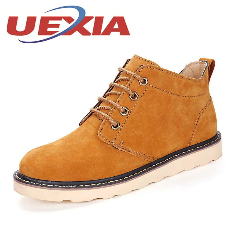 Autumn Winter New Men Casual Shoes Cow Suede Leather Work Shoes Mens Fashion Lace Up Breathable High Top Shoes Zapatos Hombres men shoes new autumn fashion men casual shoes lace up warm brand winter shoes mixed color high top flat with mens shoes