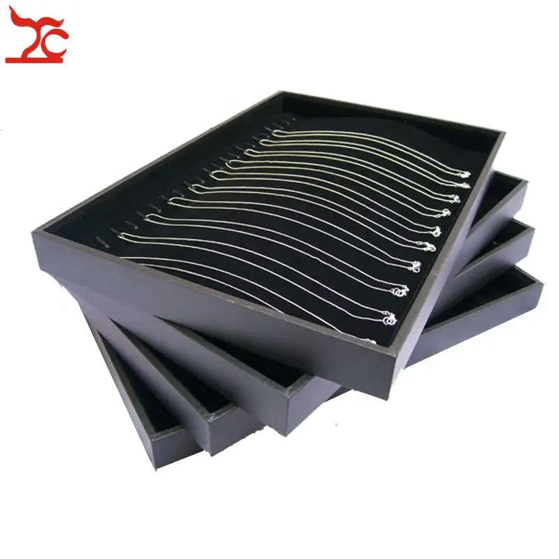 Classic Wooden Pendant Organizer Case Black Velvet Necklace Display Storage Tray  35*24*3cm Free Shipping
