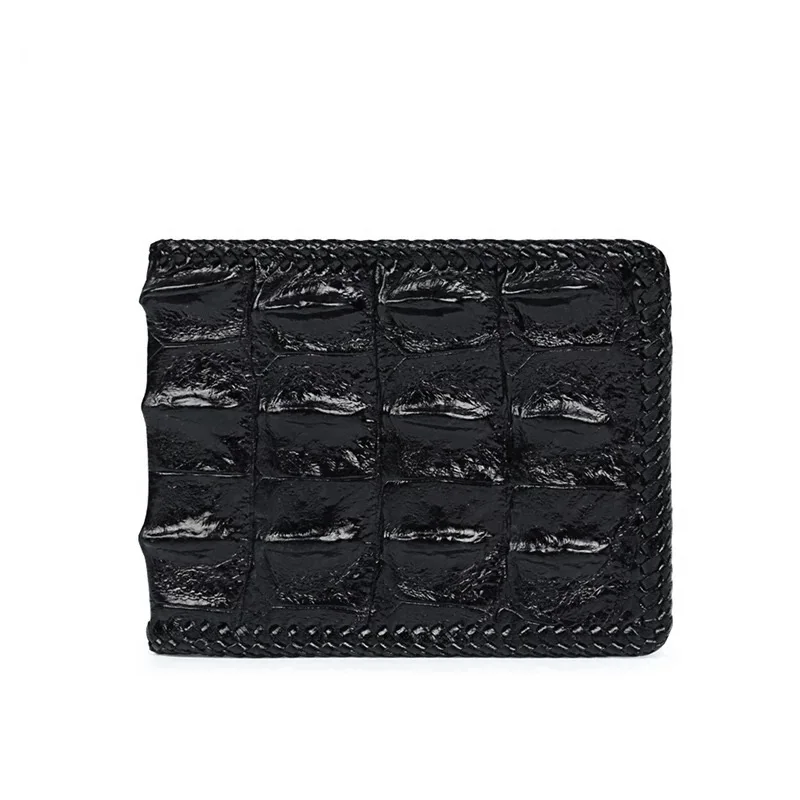 

100% Genuine Crocodile Leather Horizontal Style Male Short Wallet Purse with Weaving Border Real Alligator Leather Men's Wallet