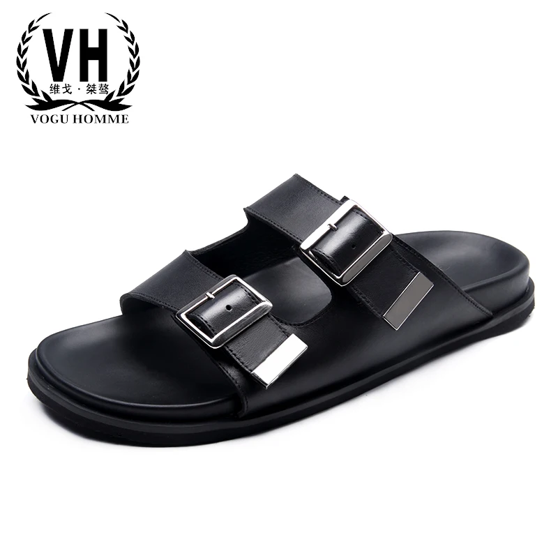 

European slippers mens summer real leather leisure anti-skid fashion breathable flip-flops Roman sandals all-match cowhide