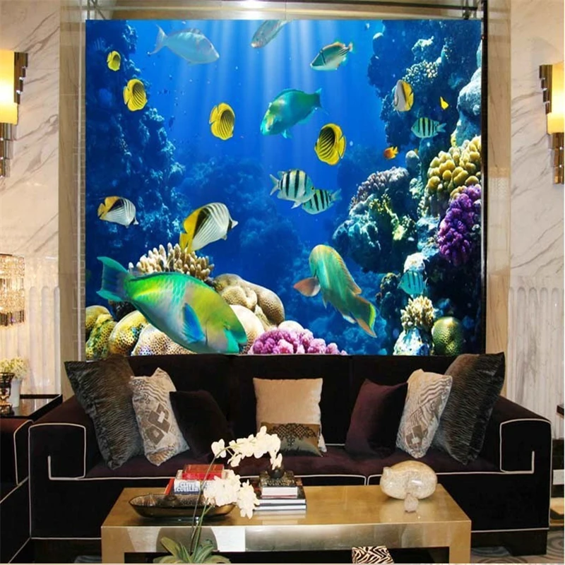 Custom 3d mural wallpaper Color living underwater world tropical fish restaurant hotel bar backdrop 3d photo wallpaper for walls